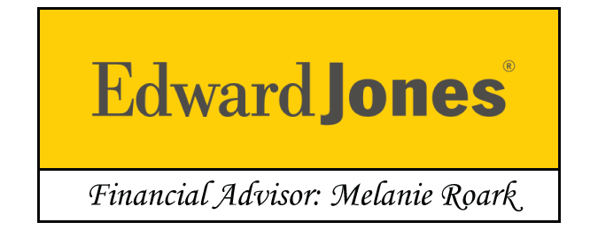 Yellow background logo with EdwardJones in black font and phrase underneath: Financial Advisor: Malanie Roark